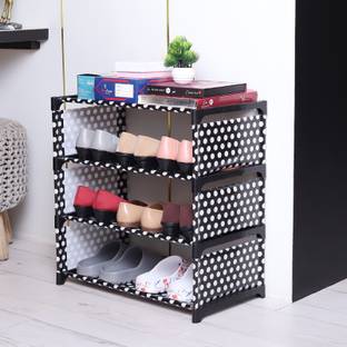 VIKNORT VIKNORT 4-Layer Polka Black Metal Shoe rack Metal Collapsible Shoe Stand