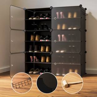 Sasimo 12-Shelf-6-Door Plastic Cubort Shoe Rack Plastic Collapsible Shoe Stand