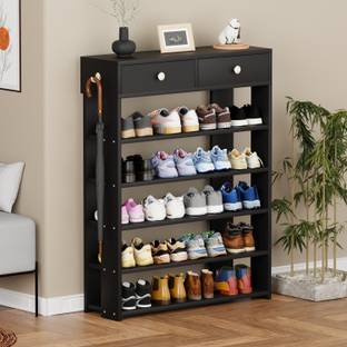lukzer SR-001/Black Engineered Wood Shoe Rack