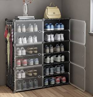Sasimo 12-Shelf-6-Door Plastic Cubort Shoe Rack Plastic Collapsible Shoe Stand
