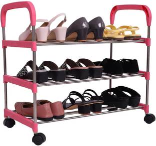 Three Secondz Steel Foldable Plastic Shoe Rack Multipurpose Home Furniture Metal Shoe Stand