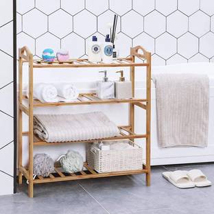 Buenovida Multipurpose Wooden Shoe Rack for Home Bamboo Shoe Stand Book Shelf Organizer Solid Wood Collapsible Shoe Stand