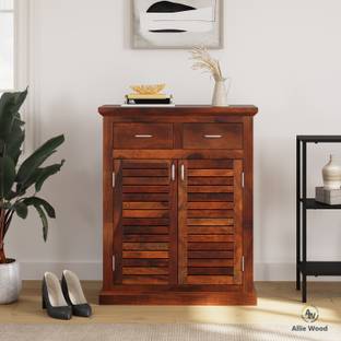 Cherry Wood Solid Sheesham Wood Shoe Rack with Drawer (Teak Finish) Solid Wood Shoe Rack