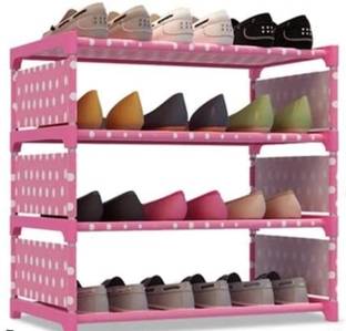 SAISAP 4-LAYER POLKA PINK CARBON STEEL Metal Collapsible Shoe Stand