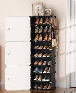 ZIVETY 9-Shelf-3-Door Shoe Rack With Door, Shoe Rack Plastic, Shoe Rack For Home Metal, Plastic Shoe Rack