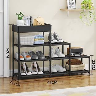 DWELLIT Shoe Rack with Storage basket Plastic, Metal Shoe Stand