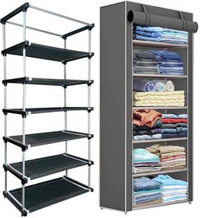 QURACK Multipurpose 6 Tiers Shoe Rack with Zip Door Cover&Side Pockets,Multiuse Storage Plastic Shoe Stand