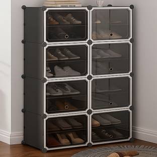 Sasimo 8-Door 16-Shelf Plastic Cubort Shoe Rack Plastic Collapsible Shoe Stand
