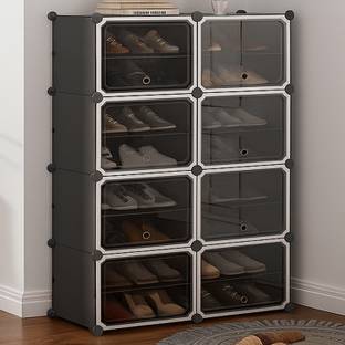 Sasimo 8-Door 16-Shelf Plastic Cubort Shoe Rack Plastic Collapsible Shoe Stand