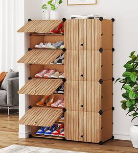 Sasimo 16-Shelf-8-Door Plastic Cubort Shoe Rack Plastic Collapsible Shoe Stand