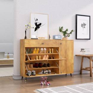 Hexa Red Wooden Shoe Rack for Home with Metal Legs Strong, Sturdy and Stylish Engineered Wood Shoe Rack