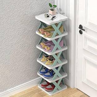 PRANCING UNICORN Folding Shoes Rack For Home Plastic Dynamic Shoe Tower 6 Layer shoe Rack Plastic Collapsible Shoe Stand