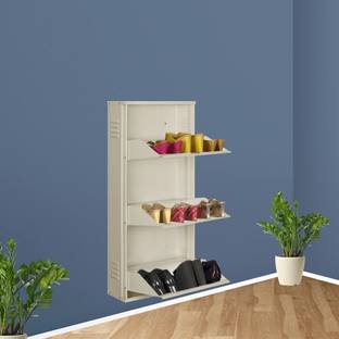 Delite Kom 20 Inch Wide, 3 Shelf | Store 7-8 Shoe/12 Slipper | Lockable, Wall Mount Metal Shoe Rack
