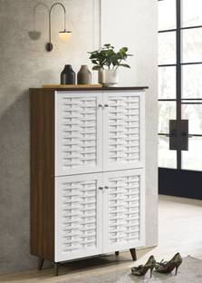 DeckUp Bei 4-Door Walnut & White Engineered Wood Shoe Rack