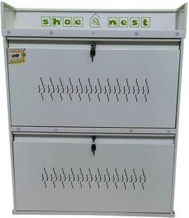 SHOE NEST 2 Door Double Decker Wall Mounted Powder Coated Shoe Rack Metal Shoe Rack