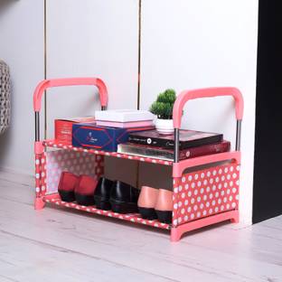VIKNORT VIKNORT 2-Shelves Polka Pink Metal Shoestand Metal, Plastic Collapsible Shoe Stand