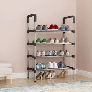 विक्नोर्ट 4-Layer Carbon Steel Black Shoestand मेटल कोलेप्सिबल जूता स्टैंड