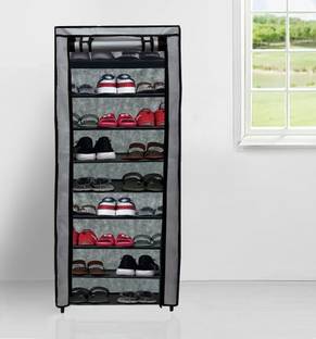 POWEREST Portable 9 Layer Metal Shoe Rack Large Storage Shoe Stand Organizer Metal Collapsible Shoe Stand