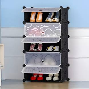 VIV-ATIQ 5 Door 5 Shelf Portable Clothes & Shoes Rack (Almari) ShelfStorage Cabinet Stand Plastic, Metal Collapsible Shoe Stand