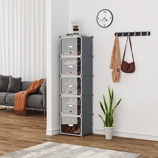 ZIVETY 10-Shelf-5-Door Shoe Rack With Door, Shoe Rack Plastic, Shoe Rack For Home Metal, Plastic Shoe Rack