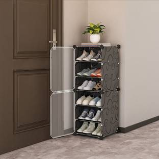 KriShyam ® Shoe Rack Organizer 12 Pair Tower 6 Shelve 2 Door Portable Shoe Rack Plastic Collapsible Shoe Stand