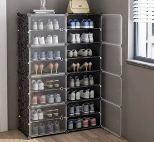 Sasimo 16-Shelf-8-Door Plastic Cubort Shoe Rack Plastic Collapsible Shoe Stand