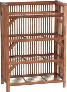 newway Wooden Bamboo 4-Tier Rack Kitchen Organiser Bamboo, Solid Wood, Cane Collapsible Shoe Stand