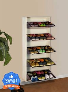 Delite Kom 24 Inch Wide, 10 Shelf | Double Decker | Store 30 Shoe/50 Slipper | Wall Mount Metal Shoe Rack