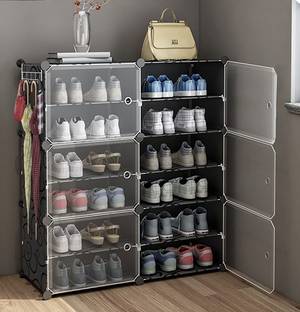 Sasimo 12-Shelf-6-Door Plastic Cubort Shoe Rack Plastic Collapsible Shoe Stand