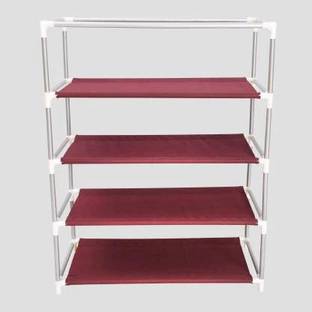 dbeautify 4 maroon havy PVC pipe lock provided shoe rack Plastic Collapsible Shoe Stand