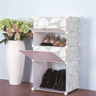 Sasimo 4-Shelf-4-Door Plastic Cubort Shoe Rack Plastic Collapsible Shoe Stand