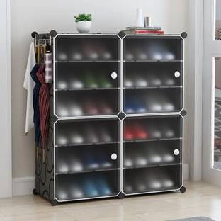 Sampri Collapsible 12 Shelf Metal Shoe Stand with Adjustable Height, Shoe Rack Plastic Shoe Rack