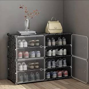 YOZO 4-Door 8-Shelf Plastic Collapsible shoe stand for Home Office Plastic Collapsible Shoe Stand