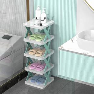 TEXON Adjustable 5 Layer Shoe Rack for Home, Collapsible Corner Tower for Shoes & Book Plastic Collapsible Shoe Stand