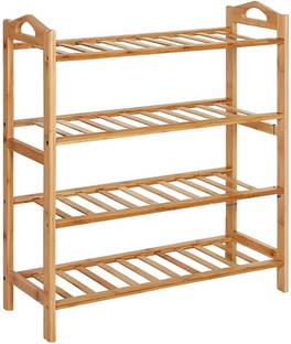 KriShyam ® 4-Tier Free Standing Shoe Racks,Stackable Durable Shoe Shelf Shoe Organizer Bamboo Collapsible Shoe Stand