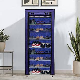 GlowSilk 9 Layer Metal Blue Shoe Rack Carbon Steel Collapsible Wardrobe
