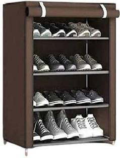 Hexzone Multipurpose 4-Tiers Shoe Rack with Dustproof Brown Plastic Shoe Stand