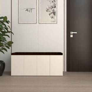 spacesbyU Ampor Shoe Rack with Seating Provision & Storage Shelves | Engineered Wood Shoe Rack