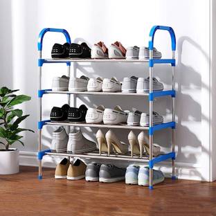 VIKNORT VIKNORT 4-Shelves Carbon Steel / Heavy Metal Blue Shoestand Metal Collapsible Shoe Stand