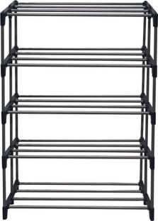 POWEREST 5-Tier Premium Quality Steel Open Shoe Rack Metal Collapsible Shoe Stand