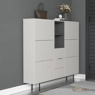 NG Decor 55.1" Nordic Light Gray Shoe Cabinet Rectangle with Turnover Doors in Large Engineered Wood Shoe Rack