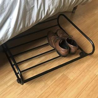 Indian Decor 45893 Rolling Metal Under-Bed Storage Cart with Rotating Wheels Metal Shoe Rack