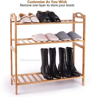 ZAANCREATION 4-Tier Bamboo Wooden Multipurpose Adjustable Storage Organizer Bamboo Shoe Rack