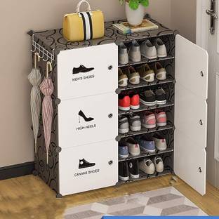 YOZO 6 Door 12 Shelf Plastic Collapsible Shoe Stand Plastic Collapsible Shoe Stand