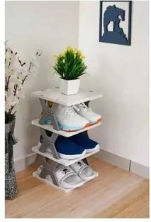 LBON 4 Layer Shoes Stand, Plastic Adjustable Shoe Rack, Folding Shoe Rack Plastic Shoe Stand