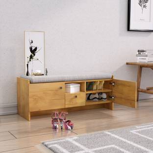 Hexa Red Wooden Shoe Rack For Home With Door, Metal Legs Engineered Wood Shoe Rack