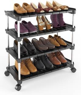 TNT The Next Trend Super Smart Stackable and Durable Shoe Rack (Black) (4 Shelves) Metal, Plastic Collapsible Shoe Stand