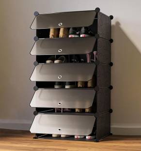 Sasimo 5-Shelf-5-Door Plastic Cubort Shoe Rack Plastic Collapsible Shoe Stand