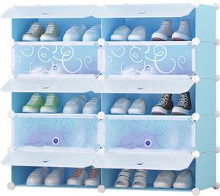 GIBI 10-Door 10-Shelf Multi Purpose Plastic, Metal Collapsible Shoe Stand