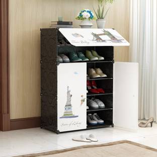 SEASONS 6-Shelf-3-Door Plastic Cubort Shoe Rack Plastic Collapsible Shoe Stand